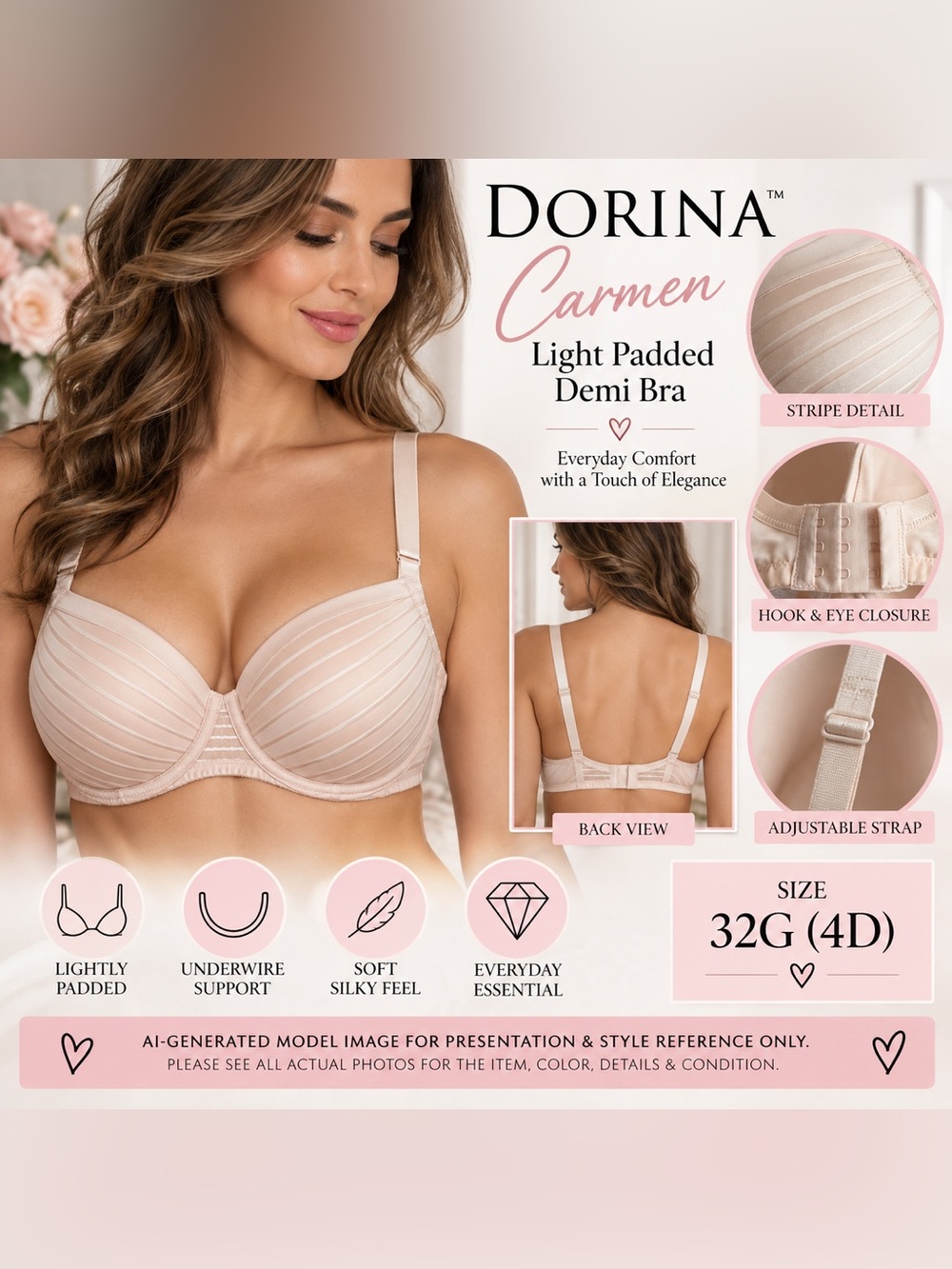 Dorina Carmen Light Padded Demi Bra Blush Pink 32G (4D)